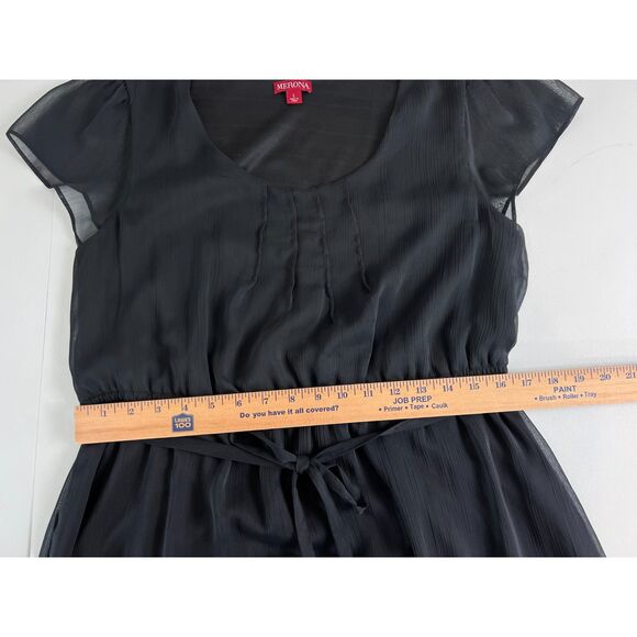 Merona Women's Black Short Sleeve Dress Tie Waist Polyester Size L - Picture 8 of 12